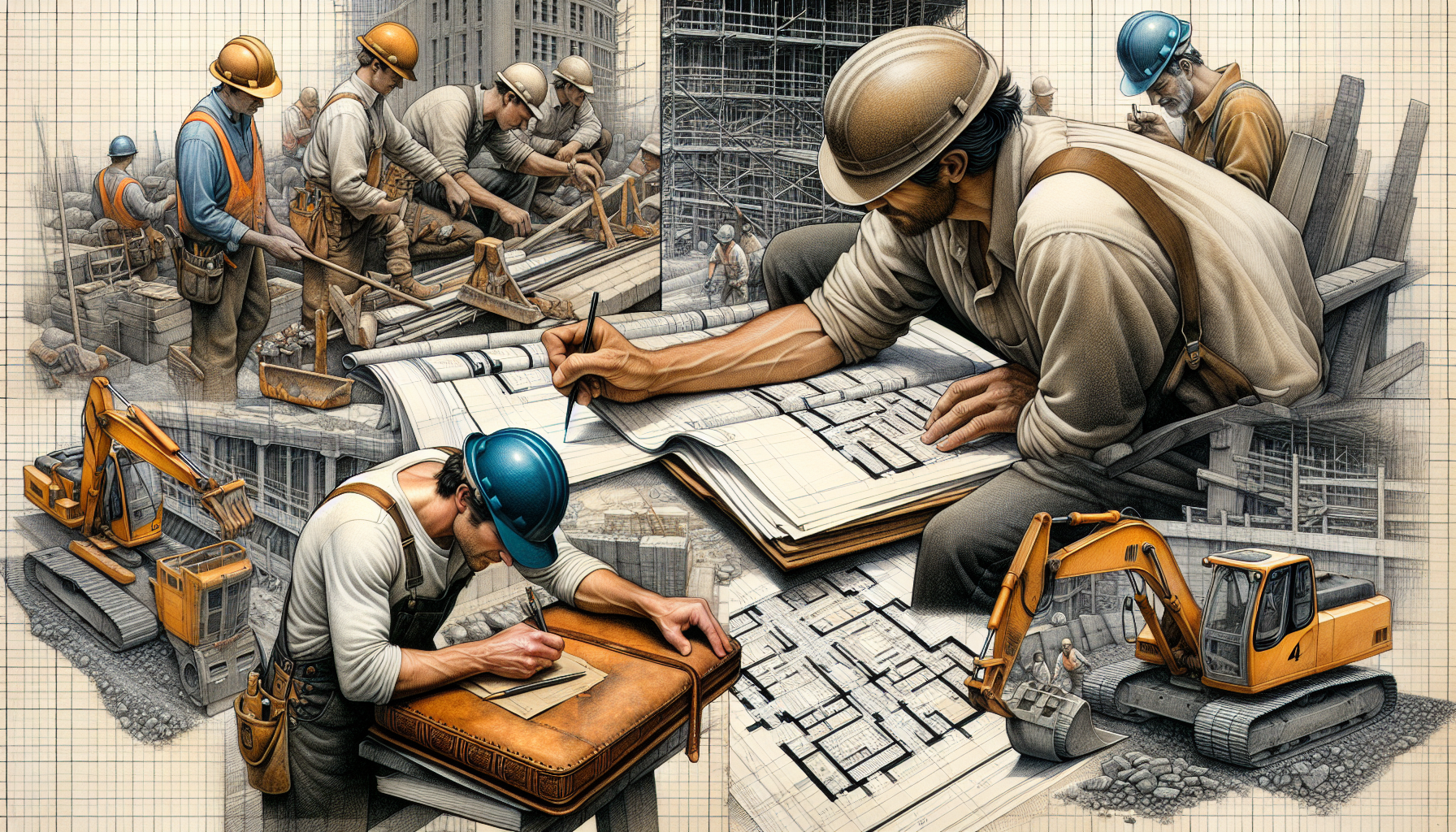 Illustration of workers documenting daily progress at a construction site