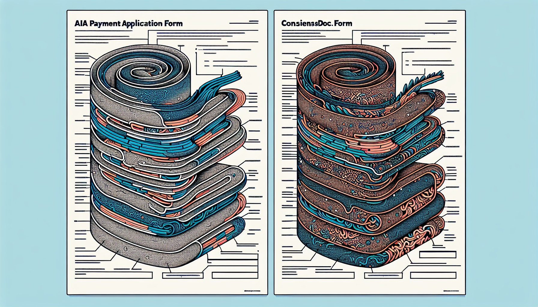 Illustration comparing AIA and ConsensusDocs payment application forms