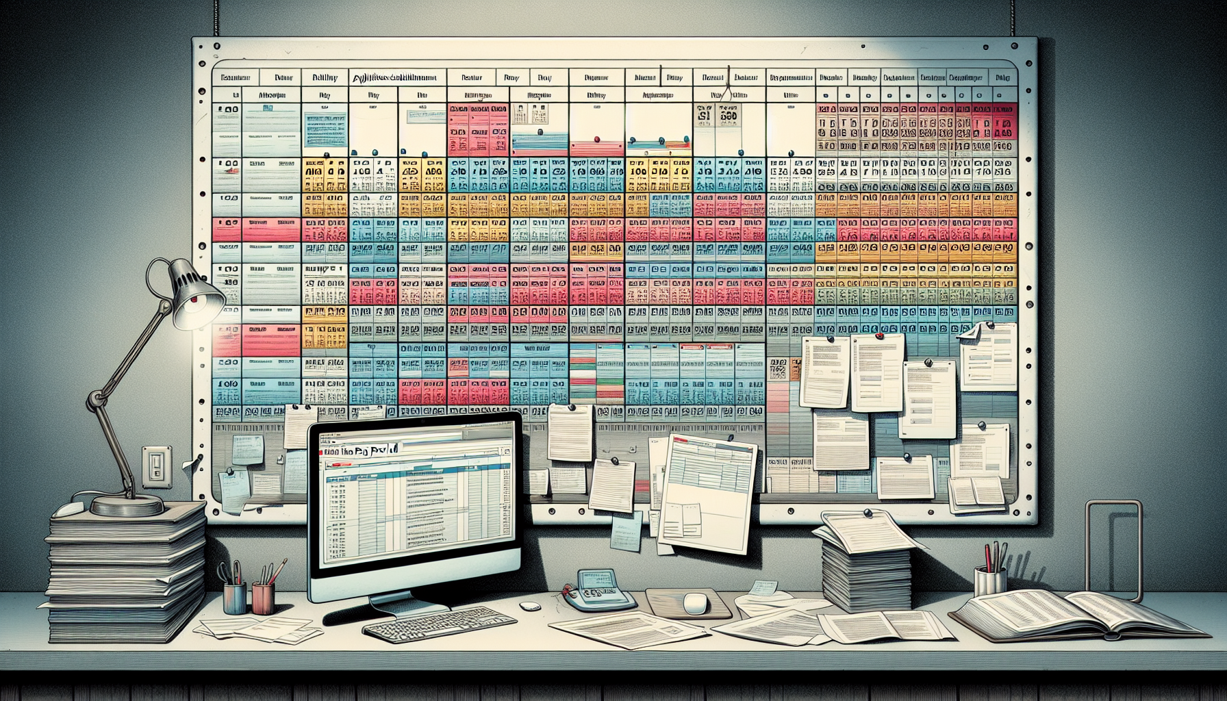 Illustration of a calendar with highlighted pay period schedules